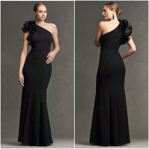 Aidan Mattox Gown Womens 6 Black One Shoulder Organza Sleeve Mermaid Evening NWT